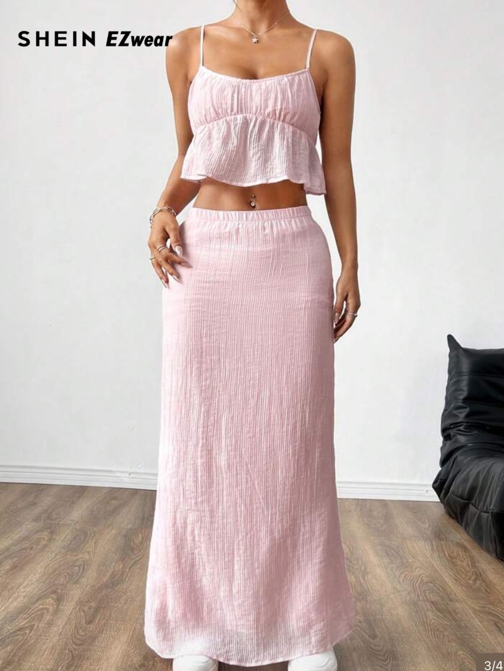 SHEIN Light Pink Textured Maxi Skirt & Crop Top Set